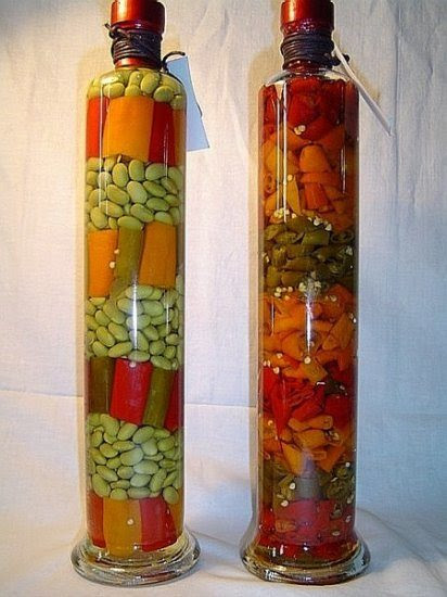 Decorative bottle with vegetables for the kitchen decor 
