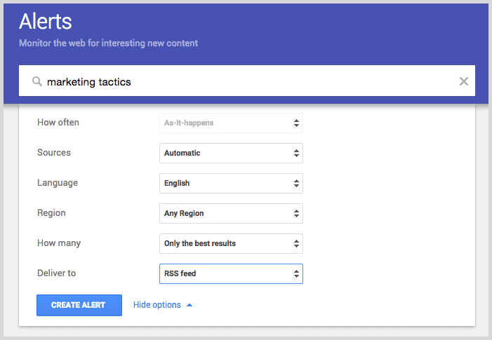 Google alerts for blog post ideas