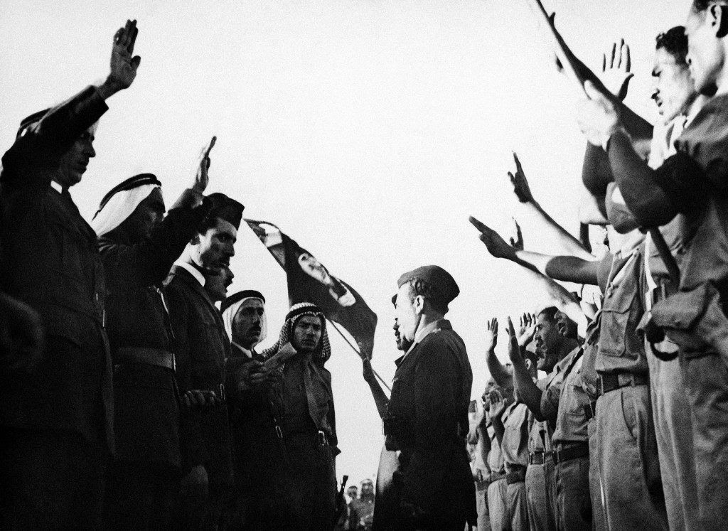 Volunteer Arab soldier for the private Army of the Jerusalem Grand Mufti are sworn in on December 15, 1947 at Abu Dis, a small Palestinian village, near Jerusalem, Israel. (AP Photo) Ref #: PA.10098338 Date: 15/12/1947