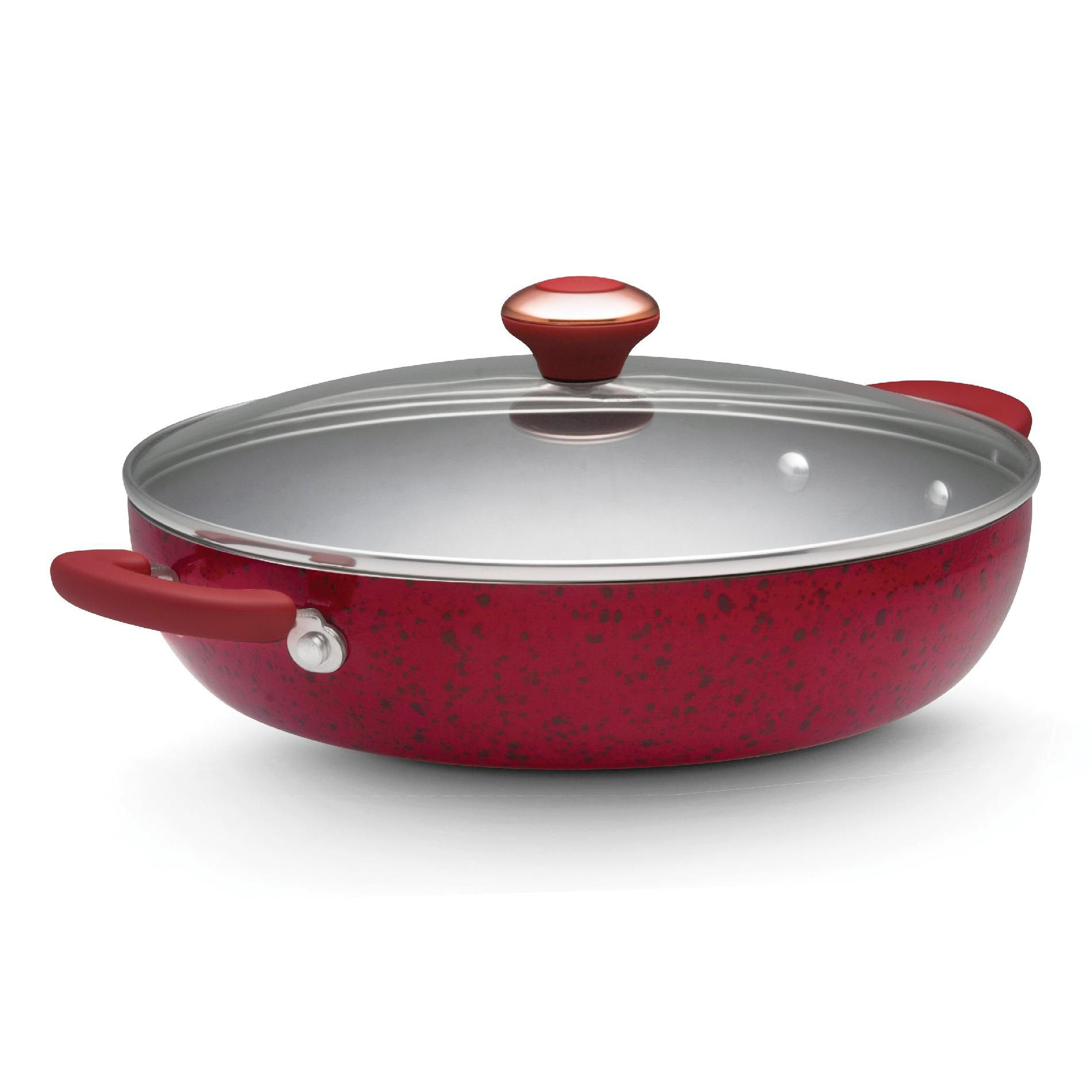 Paula Deen 12-inch Covered Chicken Fryer with 2 Side handles, Red 12 in.