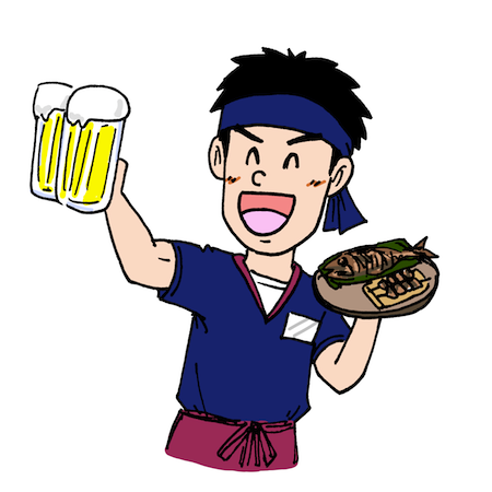 居酒屋でアルバイトをする男性イラスト