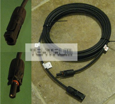 Tektrum 12ft Long PV Extension Cable with MC4 M/F Connectors for Outdoor Solar Panel (Set of 2)