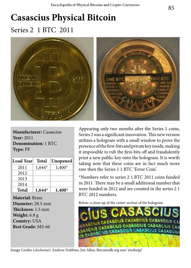 2011 Brass Bitcoin Casascius 1 Btc Error Anacs 65 - 