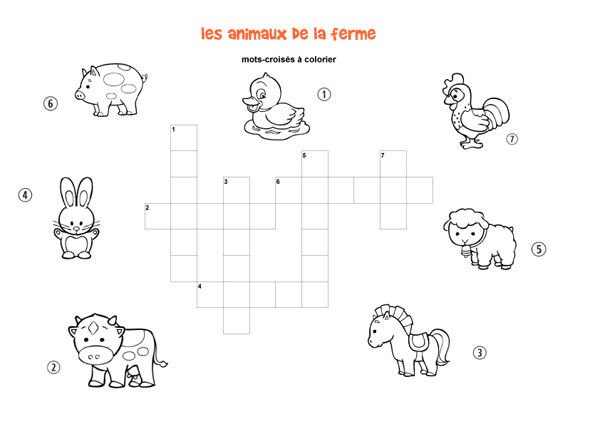 Les Animaux De La Ferme Mots Croisés Enfant à Imprimer Et