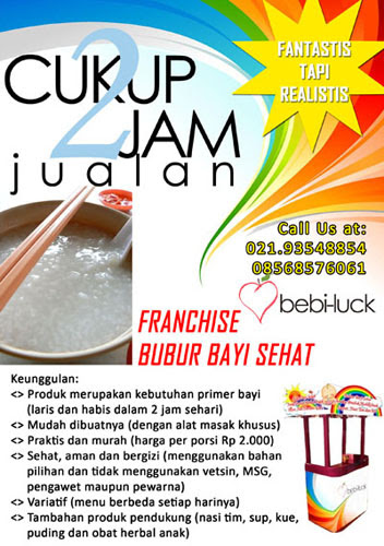 Franchise Bubur Bayi  Sehat yang hanya butuh 2 jam untuk 