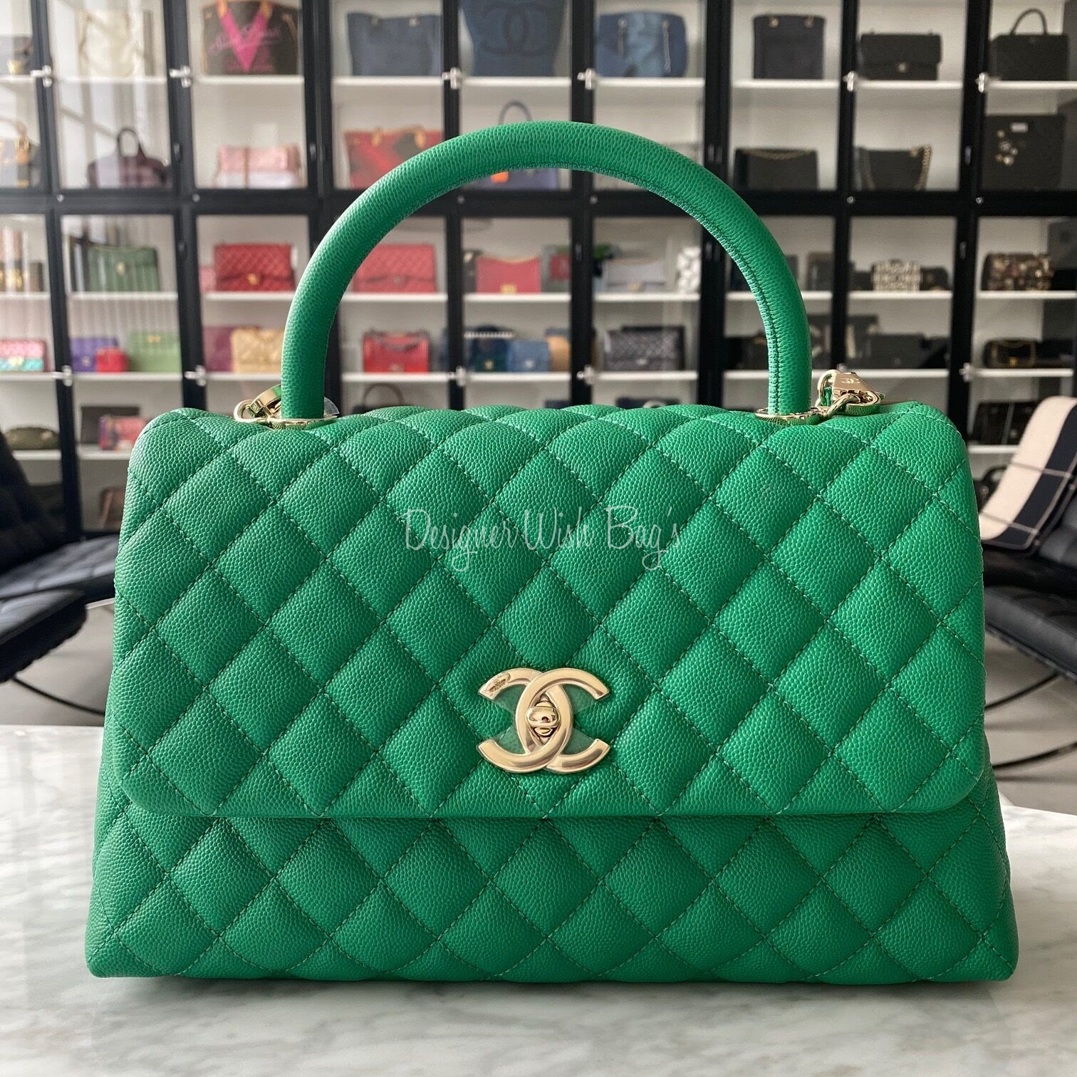 Chanel Coco Handle Green Caviar Ghw Designer Wishbags