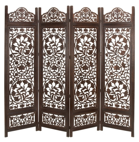 Benzara 14276 Malibu Wood Room Divider 4 Panel Hand Carved Screen ...