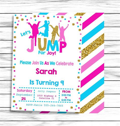 And celebrate the party with our free printable trampoline birthday invitation templates! girls jump birthday invitation printable trampline party etsy