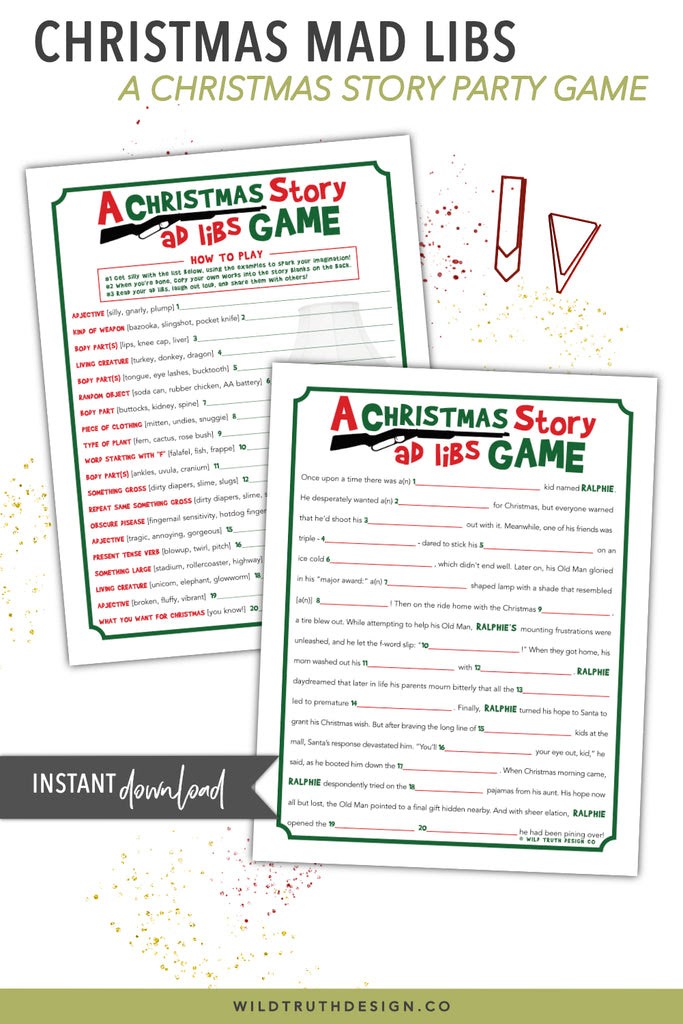 a christmas story movie party game funny holiday mad libs printable