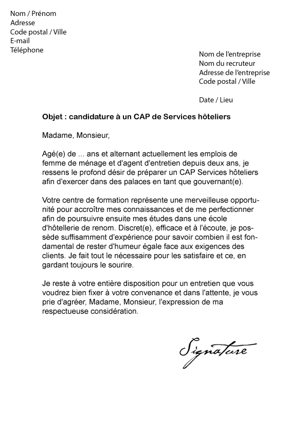 Lettre de motivation pour valet de chambre - laboite-cv.fr