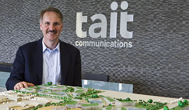 ONE STOP: Tait Communications chief executive Frank Owen with a model of the  new campus which will be park-like and open to the public.