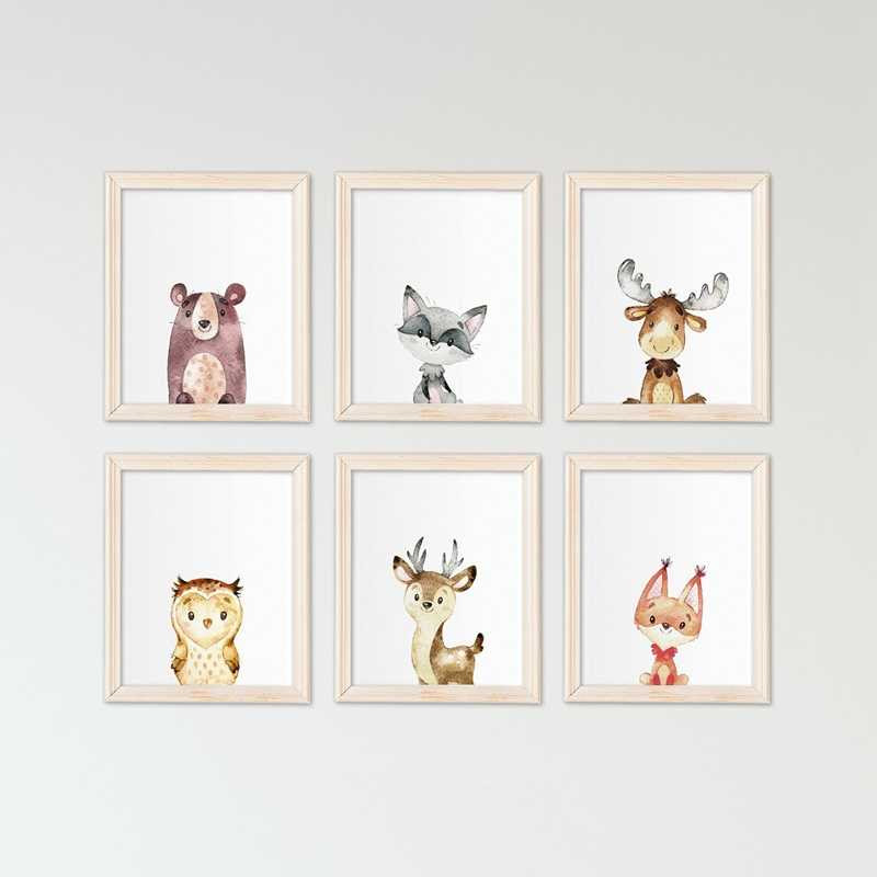 ウッドランド動物アートキャンバス絵画の壁絵保育園インテリア、かわいい水彩ウサギキツネクマプリントベビールームの壁アート|絵画 & 書道| - Gooum