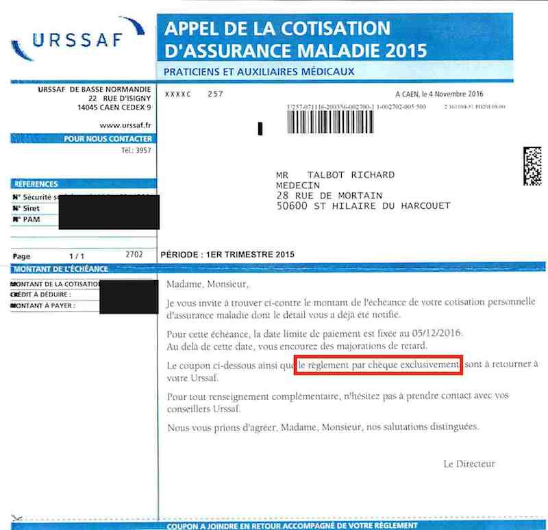 Courrier urssaf cotisation