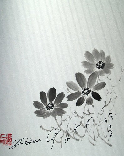 コスモス 秋桜 水墨画の描き方 水墨画の描き方