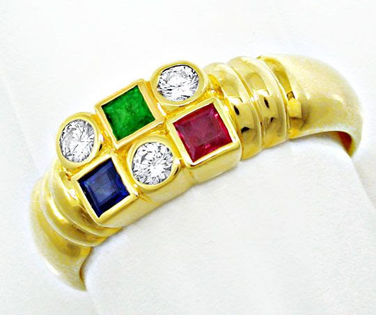 Foto 2, Neu! Brillant-Safir-Rubin-Smaragd-Ring Luxus! Portofrei, S8408