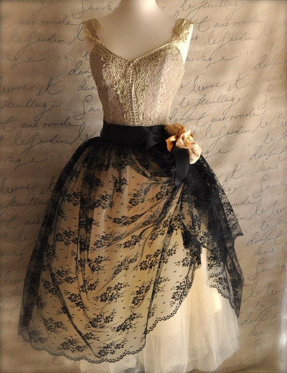 Mlle. Chantilly Lace. French black chantilly lace over lined tutu skirt.