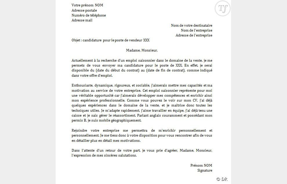 lettre motivation emploi saisonnier banque