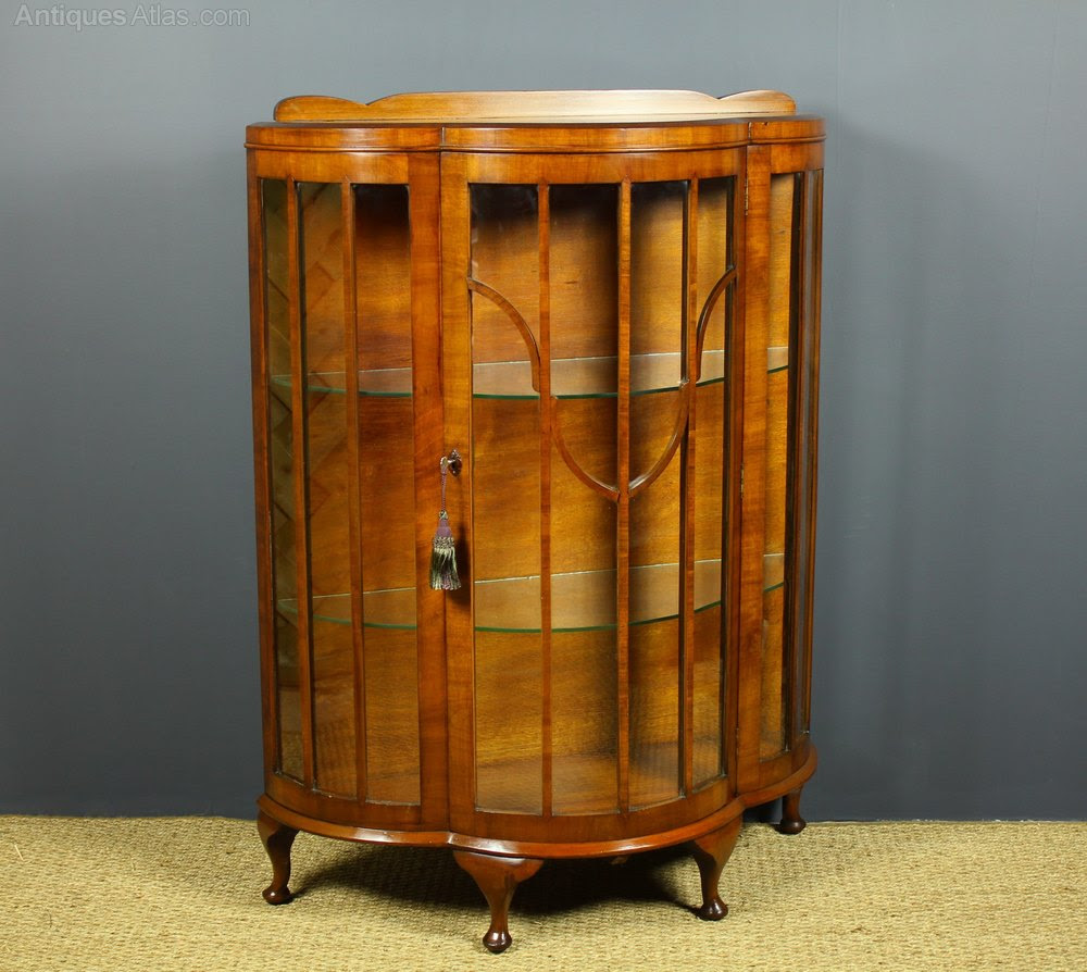 Stylish Art Deco Walnut Display Cabinet - Antiques Atlas
