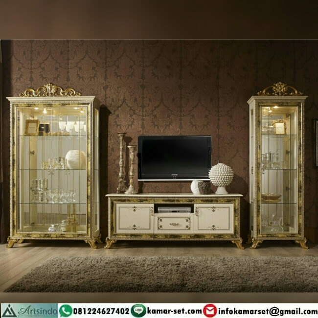 Model Meja TV Mewah Klasik Ukir Marmer Gold With Lemari Model Meja TV Mewah Klasik Ukir Marmer Gold With Lemari