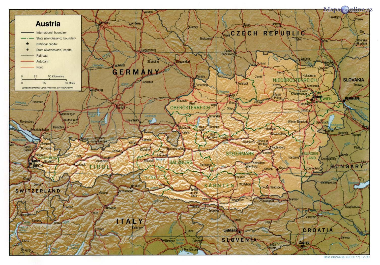 rakousko mapa oblasti Mapa Rakouska   MapaOnline.cz rakousko mapa oblasti