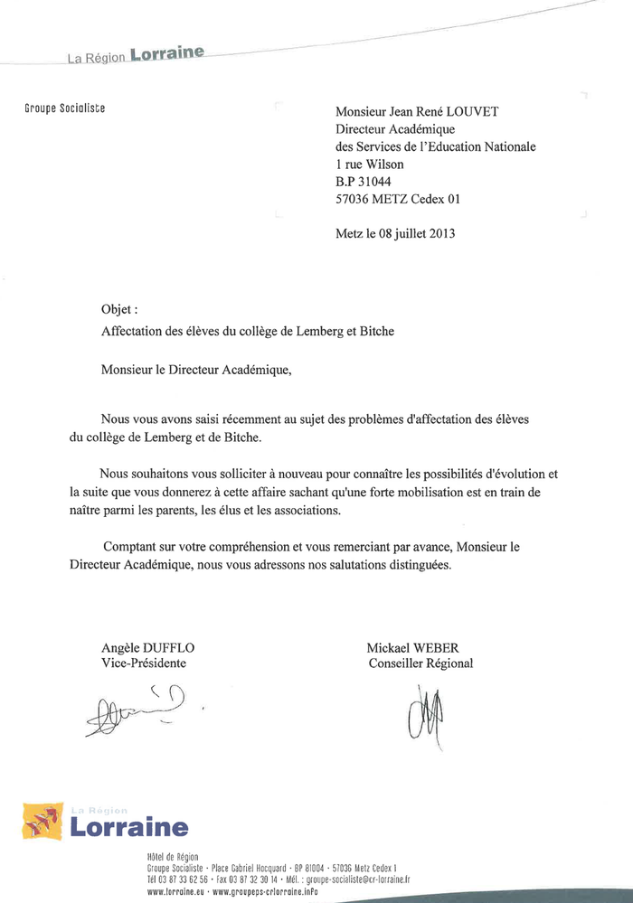 lettre dufflo webere directeur academique education nationa