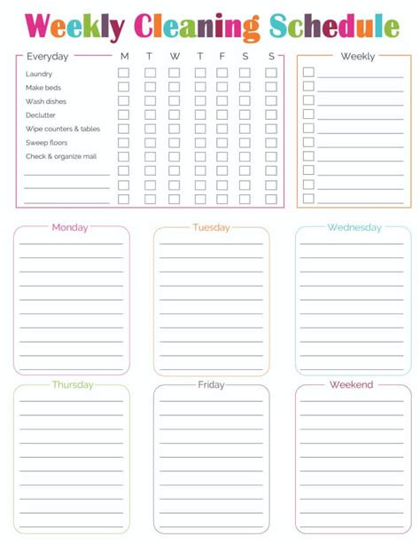  2 printable weekly cleaning schedule templates freebie finding mom
