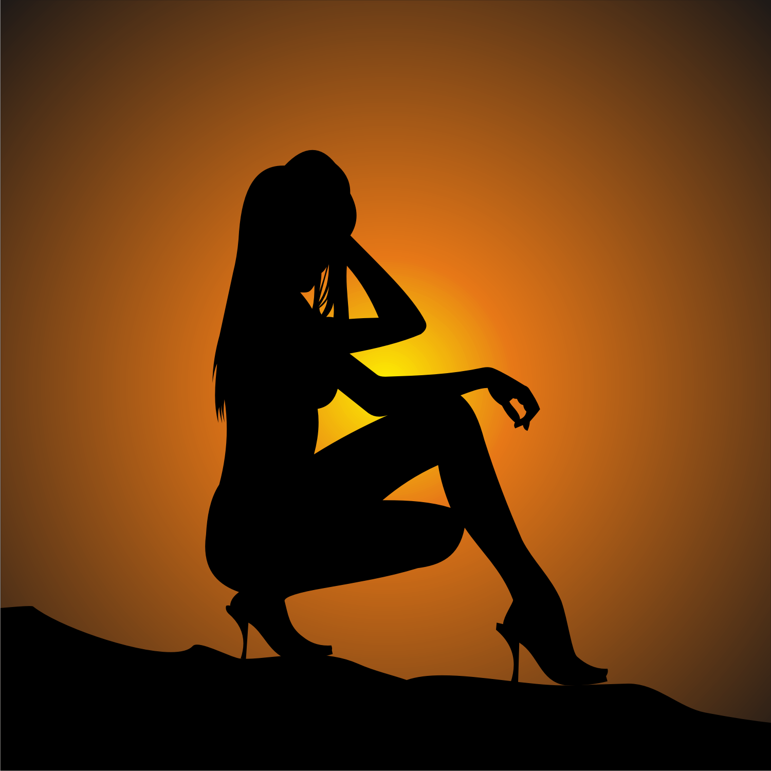 Download Vector for free use: Woman at sunset vector