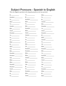 Subject Pronouns (Spanish to English) Worksheet for 6th - 8th ...