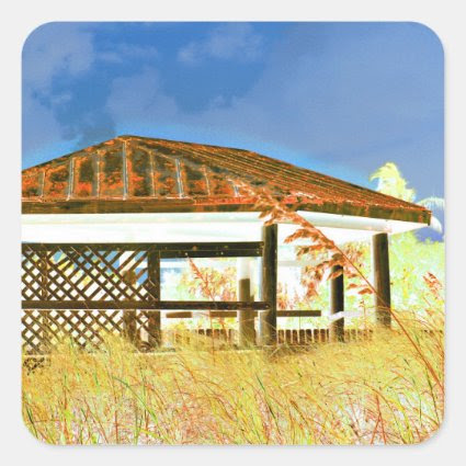 rusted roof beach dune building invert blue stickers