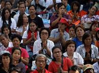 Anti-government protesters pray for their own safety, in Bangkok