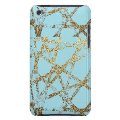 Modern,abstract,hand painted, gold lines turquoise Case-Mate iPod touch case