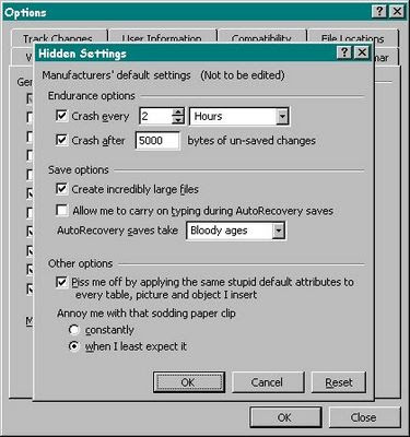 Microsoft hidden options menu