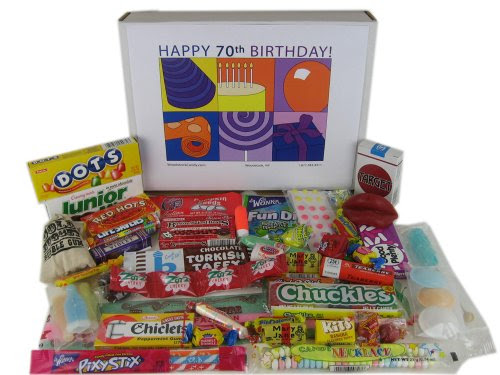 70th Birthday Basket Box of Retro Candy 70th Birthday Basket Box of Retro Candy