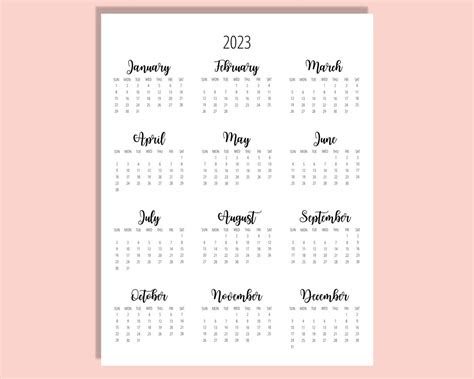  2023 calendar template 85 x 11 inches vertical year at a etsy