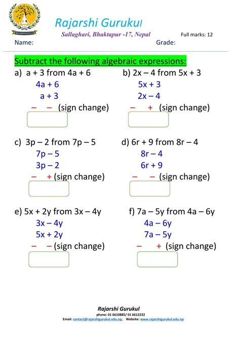 Click here for a detailed description of all . algebraic expressions interactive worksheet