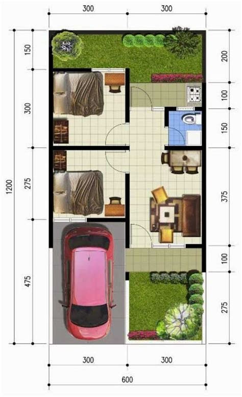 denah rumah sederhana  meter kpr minimalis ornamen