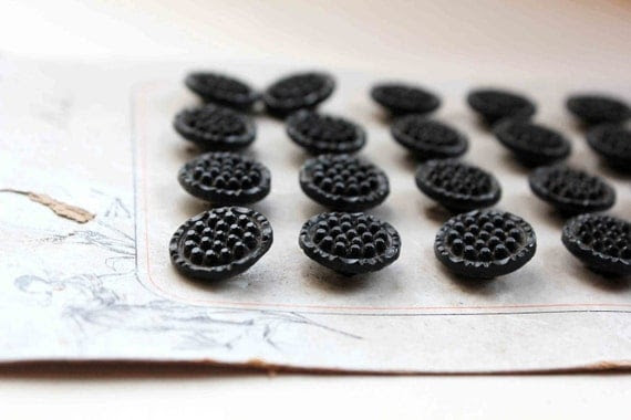 Rare Antique French jet buttons (24) on genuine card 1800s