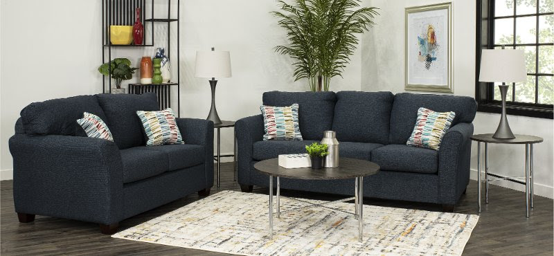 Contemporary Navy Blue 7 Piece Living Room Set Wall St RC Willey Furniture Store