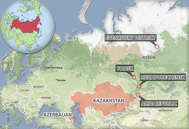 Four flamingos recently touched down in various parts of Siberia, at the locations indicated on the map, to the astonishment of locals