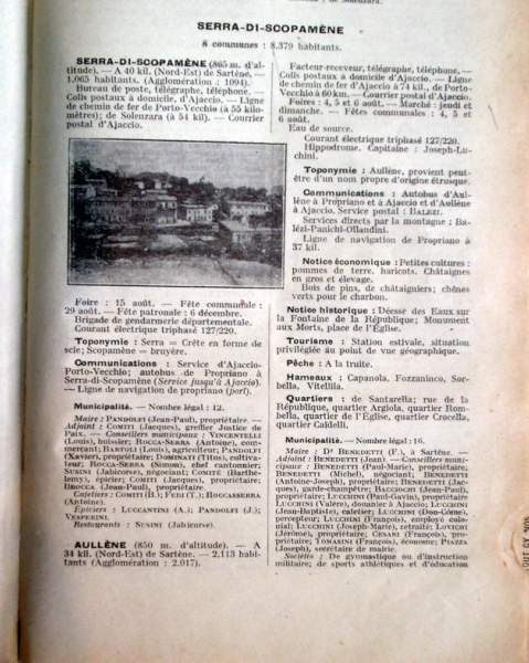 Annuaire général de la Corse (1938), Aullène et Monacia