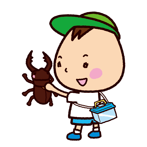 クワガタムシを捕まえた子供のイラスト 虫取り 2カット イラストくん