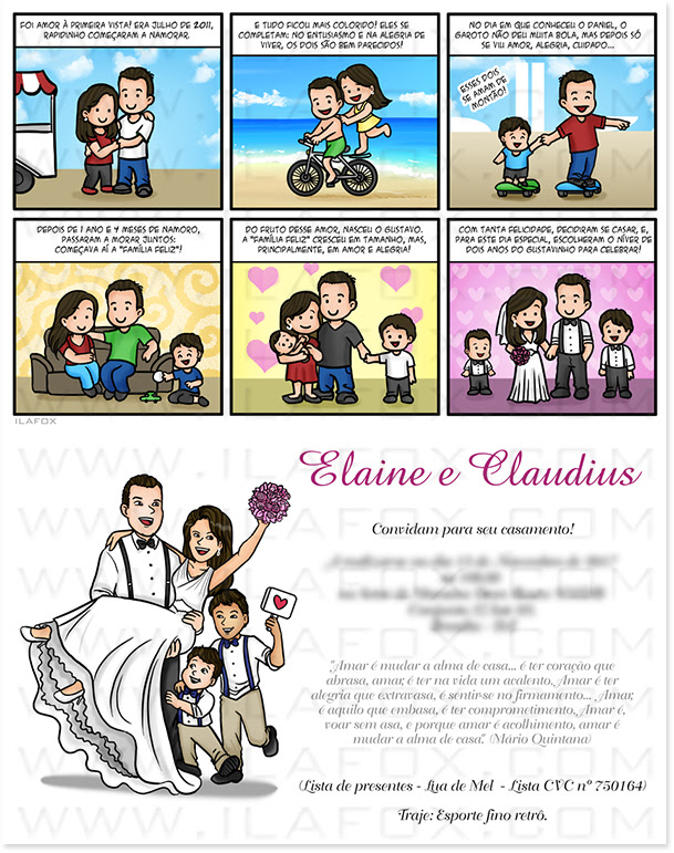 convite em quadrinhos, convite em tirinhas, convite personalizado, convite história, convite original, convite divertido, by ila fox