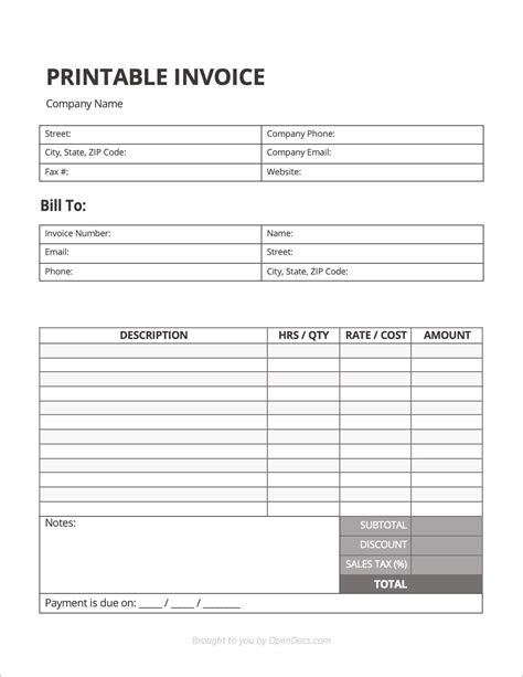  free printable invoice template pdf word excel