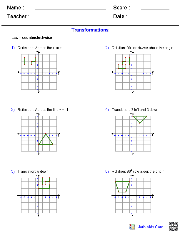 Geometry Worksheets | Transformations Worksheets