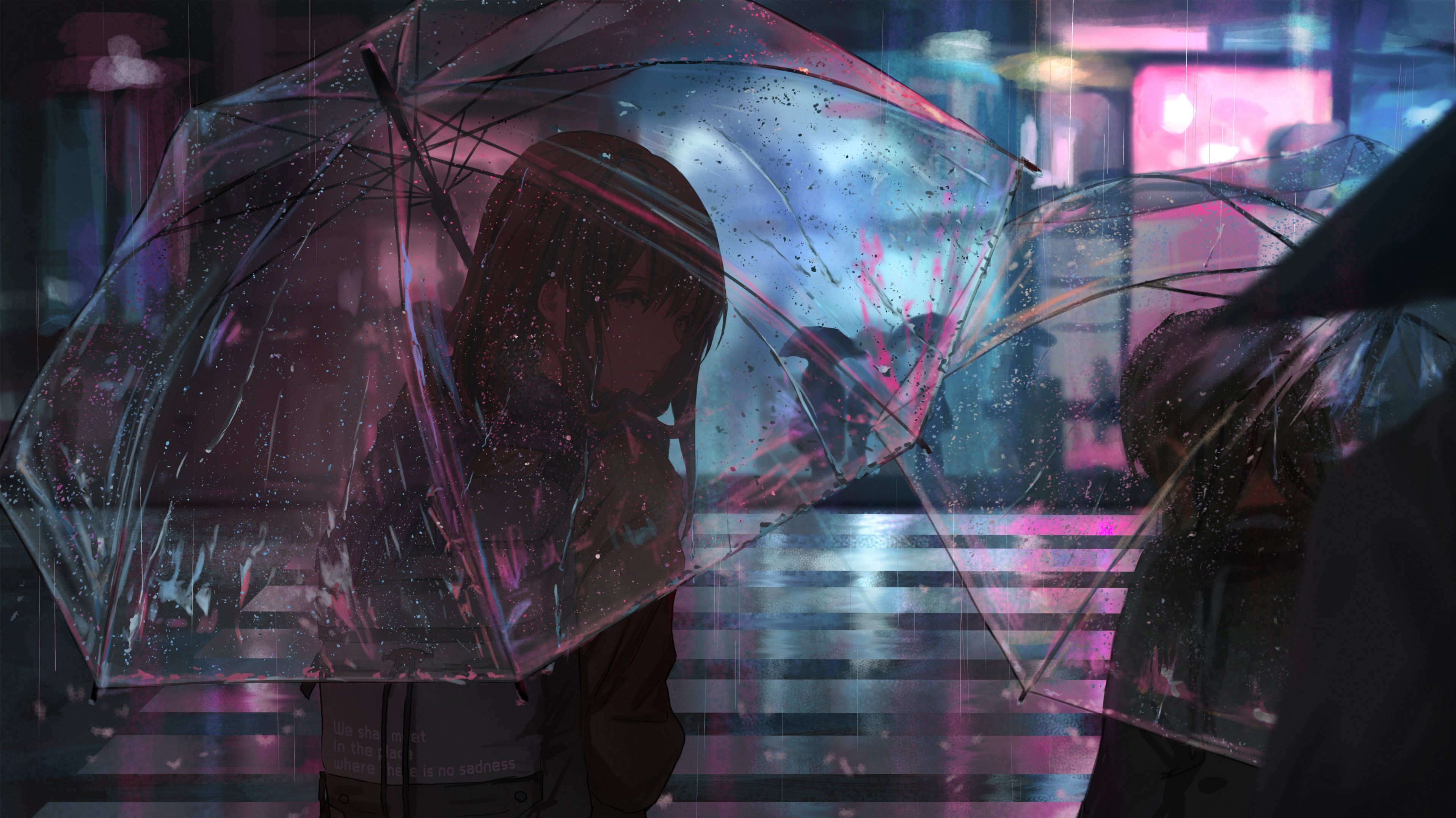 下雨雨中撑着透明雨伞的女孩唯美高清动漫壁纸 电脑桌面壁纸 Ssamao 图片资源网