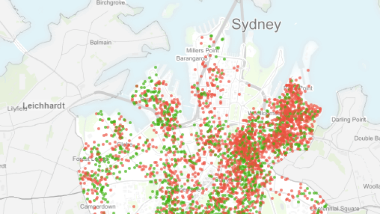 Airbnb properties available across some of the City of Sydney.