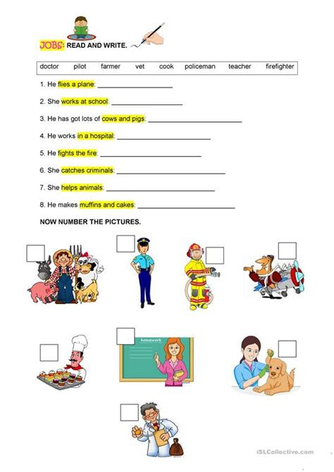 Ejercicios de reading comprehension online o para imprimir. jobs read and write english esl worksheets for distance learning