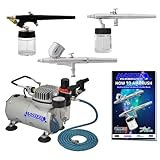Master Airbrush Brand Multi-purpose Professional Airbrushing System with 3 Airbrushes, G22 Gravity Feed, S68 Siphon Feed & E91 All Purpose Airbrushes, Airbrush Compressor, 6' Air Hose & Airbrush Holder All with Our 1 Year Warranty and Now Includes a How to Airbrush Training Book to Get You Started