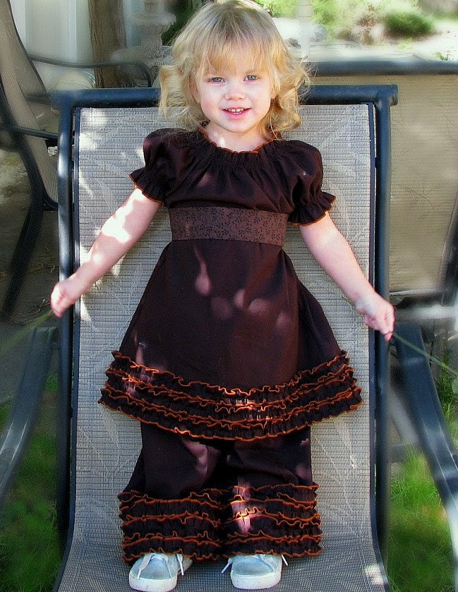 Hot Coco Caramel Ruffle Peasant Dress--Rozzissweetpeas--girls Holiday Peasant Dress Sizes sm, med, large, 2T,3T,4,5 and 6