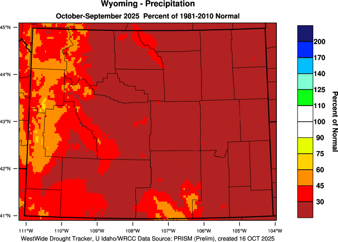 Wyoming: Last 12 Months Percent of Normal Precipitation
